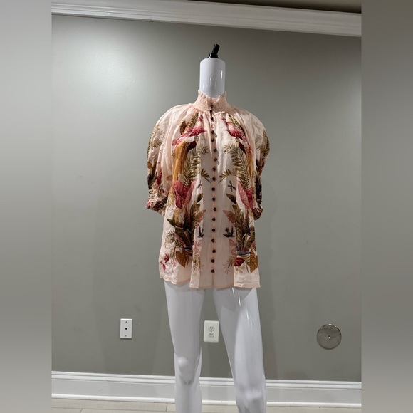 $595 ZIMMERMANN
embellished shirred floral-print ramie blouse size 2/us8 - Picture 7 of 10